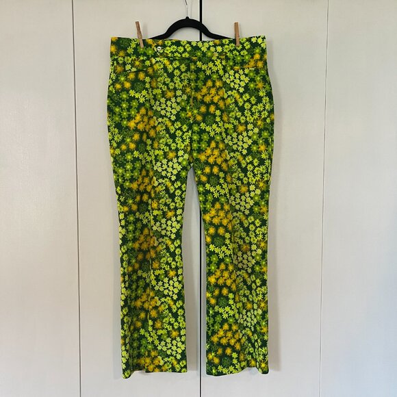 Vintage Neon Green Plant and Cat Lily Pulitzer Mens Stuff 70s Pants Trousers - Picture 1 of 10
